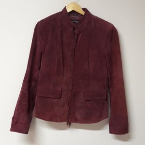 Pamela McCoy maroon fringe suede leather jacket
